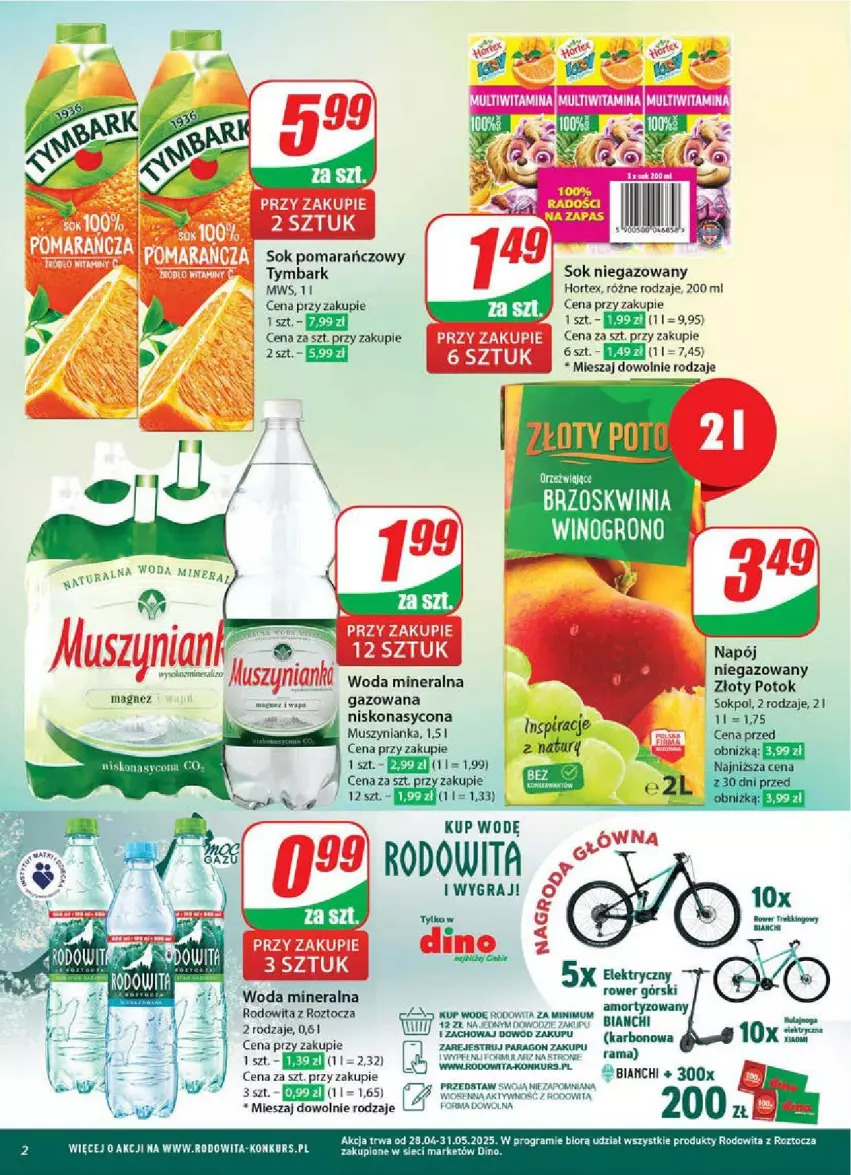 Gazetka promocyjna Dino - ważna 14.05 do 20.05.2025 - strona 12 - produkty: Fa, Gra, Hortex, Mus, Muszynianka, Napój, Rower, Sok, Sok pomarańczowy, Tymbark, Wino, Woda, Woda mineralna