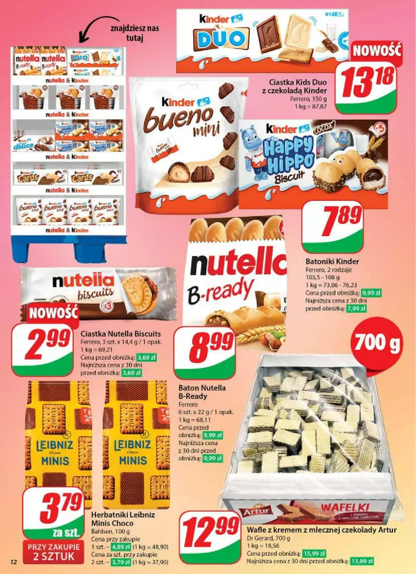 Gazetka promocyjna Dino - ważna 14.05 do 20.05.2025 - strona 4 - produkty: Artur, Baton, Ciastka, Dr Gerard, Ferrero, Herbatniki, Kinder, Nutella, Tonik, Wafle