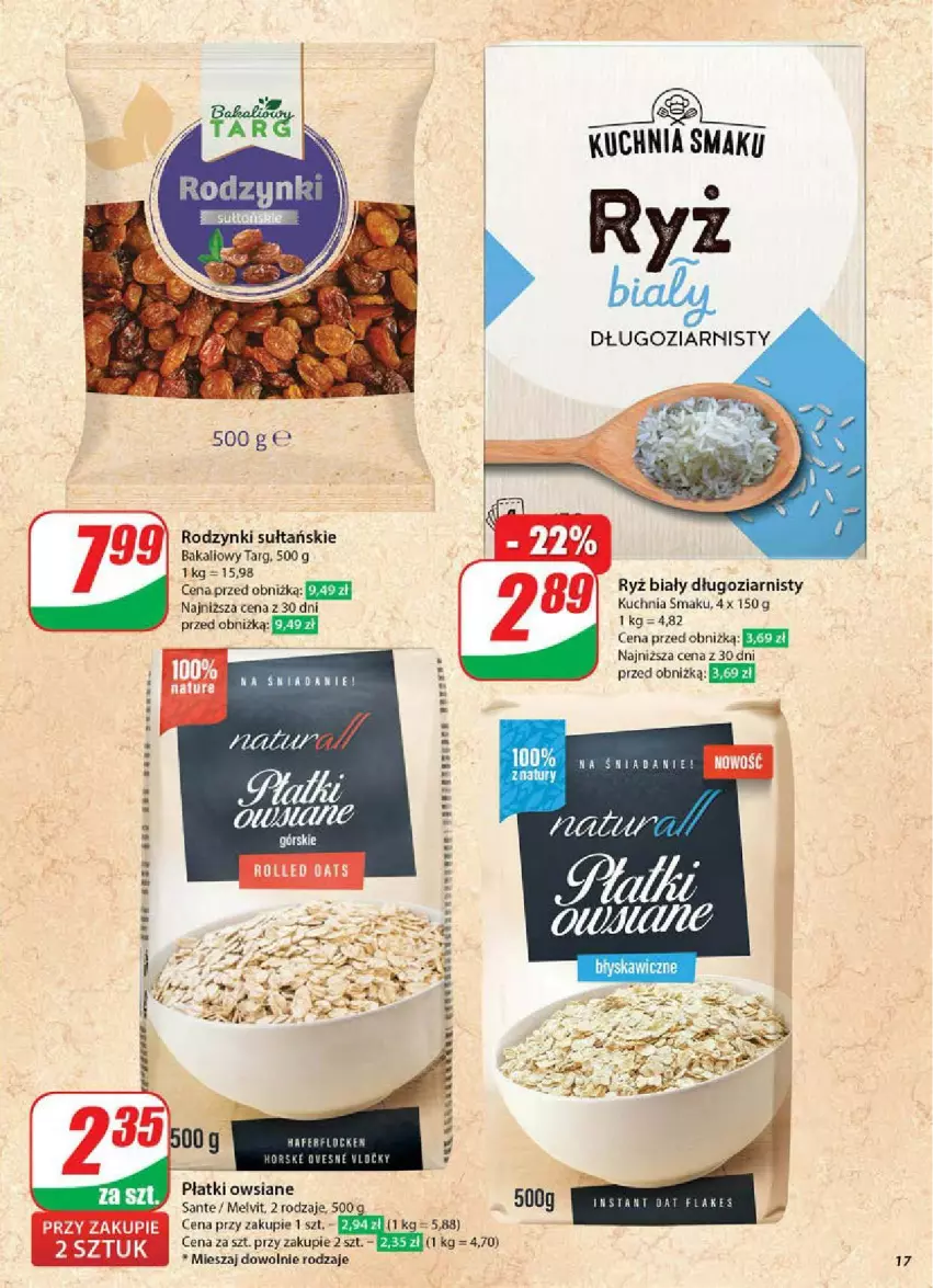 Gazetka promocyjna Dino - ważna 14.05 do 20.05.2025 - strona 9 - produkty: Kuchnia, Melvit, Płatki owsiane, Rodzynki, Ryż, Ryż biały, Sante
