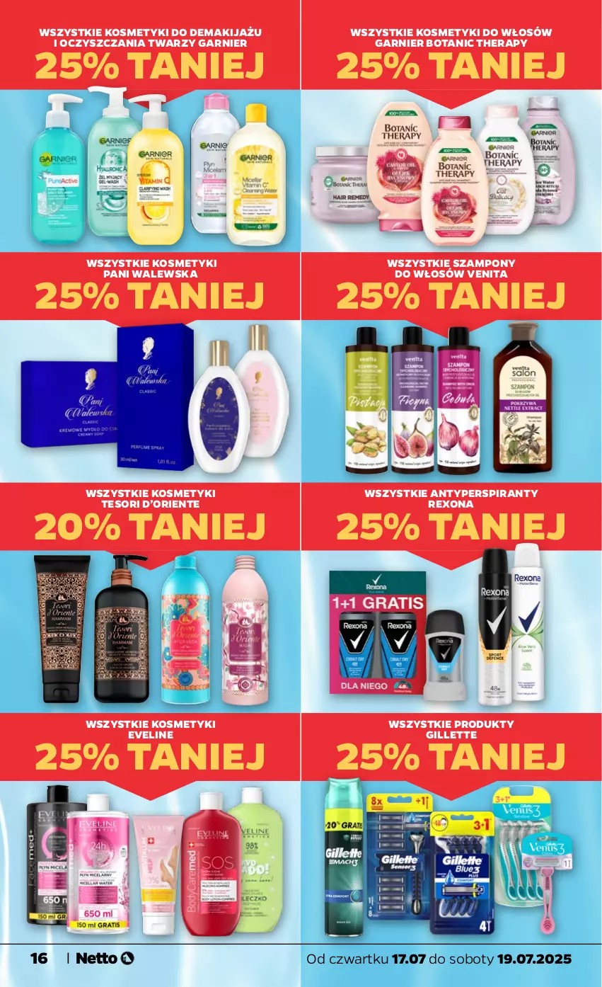 Gazetka promocyjna Netto - Od Czwartku - ważna 17.07 do 19.07.2025 - strona 16 - produkty: Antyperspirant, Eveline, Garnier, Gillette, Makijaż, Rexona, Szampon