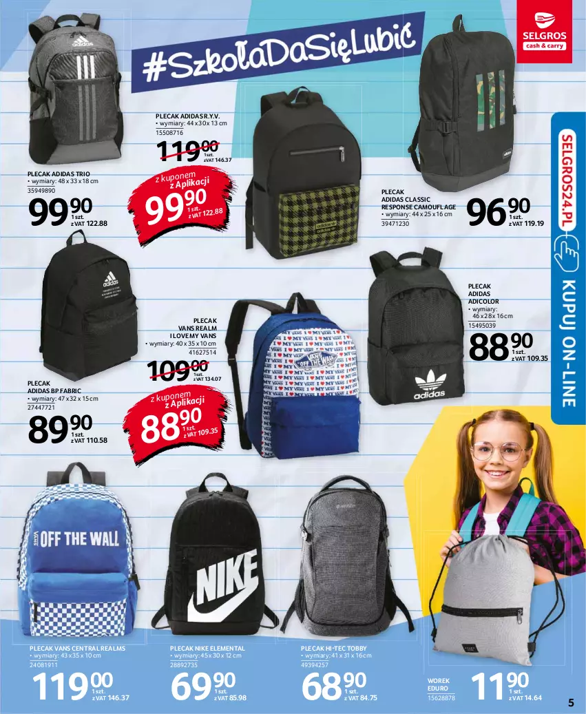 Gazetka promocyjna Selgros - Katalog Szkoła - ważna 19.08 do 01.09.2021 - strona 5 - produkty: Adidas, Fa, Hi-Tec, Nike, Plecak