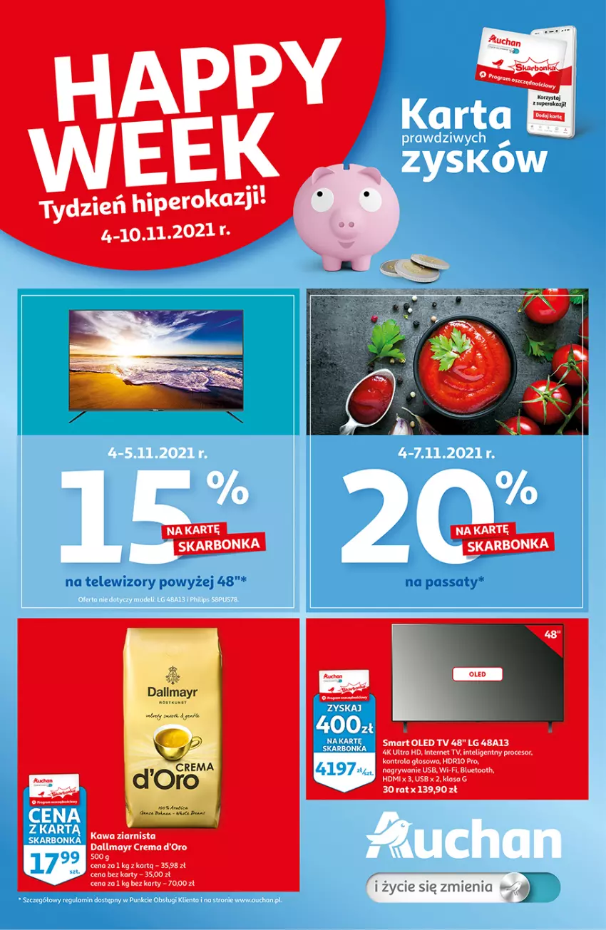 Gazetka promocyjna Auchan - Skarbonka #44 - ważna 04.11 do 10.11.2021 - strona 1 - produkty: Dallmayr, Gra, Gry, Intel, Kawa, Kawa ziarnista, LED TV, LG, Procesor, Rum, Telewizor, Telewizory