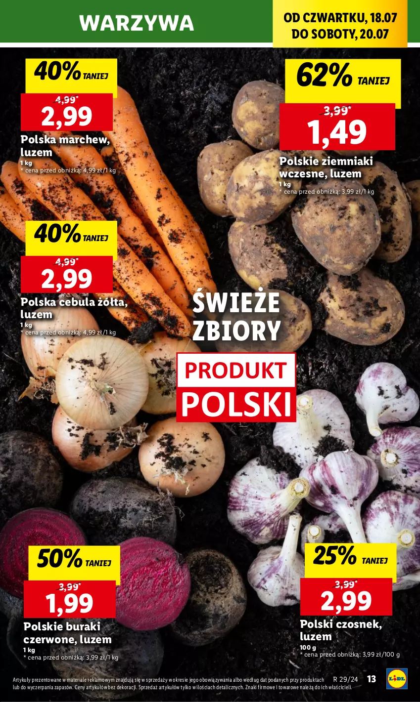 Gazetka promocyjna Lidl - GAZETKA - ważna 18.07 do 20.07.2024 - strona 17 - produkty: Buraki, Cebula, Czosnek, Warzywa, Ziemniaki