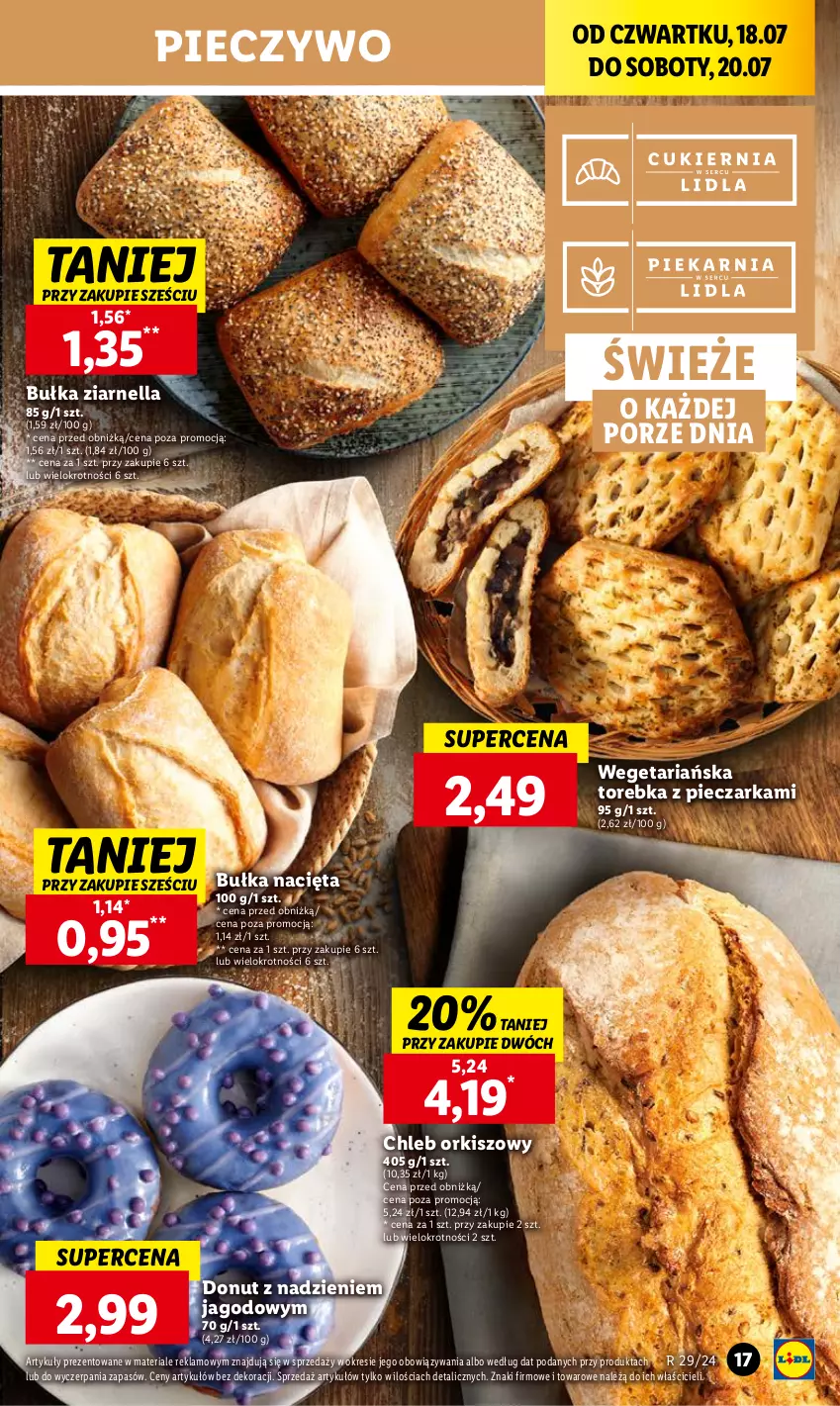 Gazetka promocyjna Lidl - GAZETKA - ważna 18.07 do 20.07.2024 - strona 23 - produkty: Bułka, Chleb, Donut, Piec, Pieczarka, Pieczywo, Por, Torebka