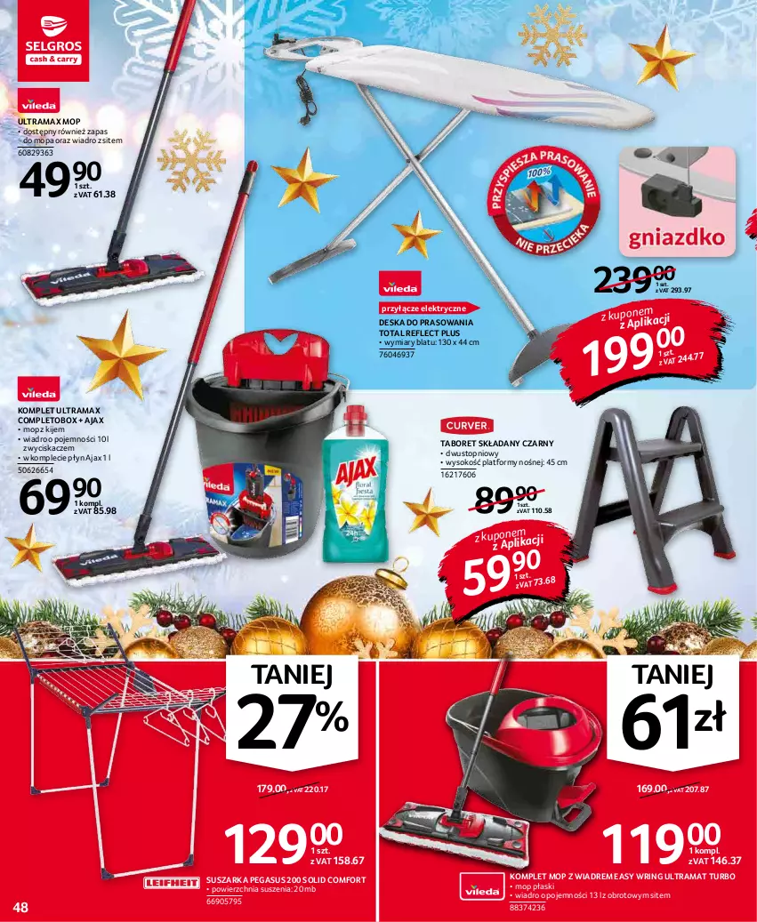 Gazetka promocyjna Selgros - Oferta przemysłowa - ważna 02.12 do 15.12.2021 - strona 48 - produkty: Ajax, Asus, Deska do prasowania, Kije, Mop, Rama, Sok, Suszarka, Taboret, Taboret składany, Top, Wiadro