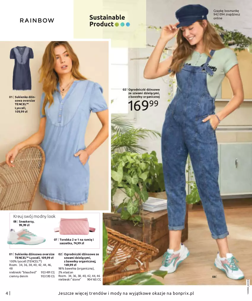 Gazetka promocyjna Bonprix - MODA DŻINSOWA, KTÓRĄ POKOCHASZ! - ważna 08.02 do 08.08.2021 - strona 6 - produkty: Dżinsy, Sneakersy, Sukienka, Torebka, Wełna