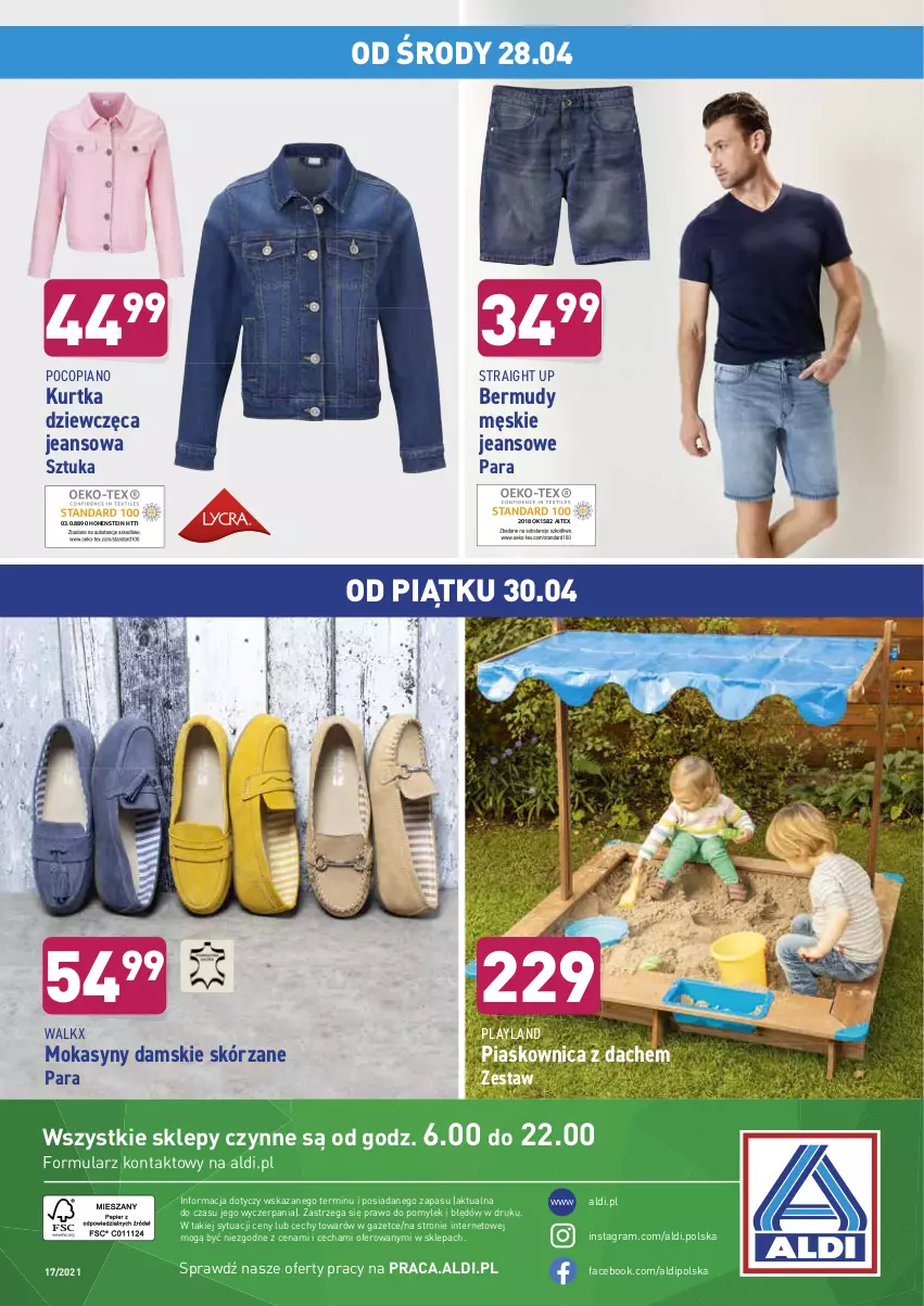 Gazetka promocyjna Aldi - ważna 28.04 do 30.04.2021 - strona 13 - produkty: Bermudy, Fa, Gra, Kurtka, Mokasyny, Pocopiano