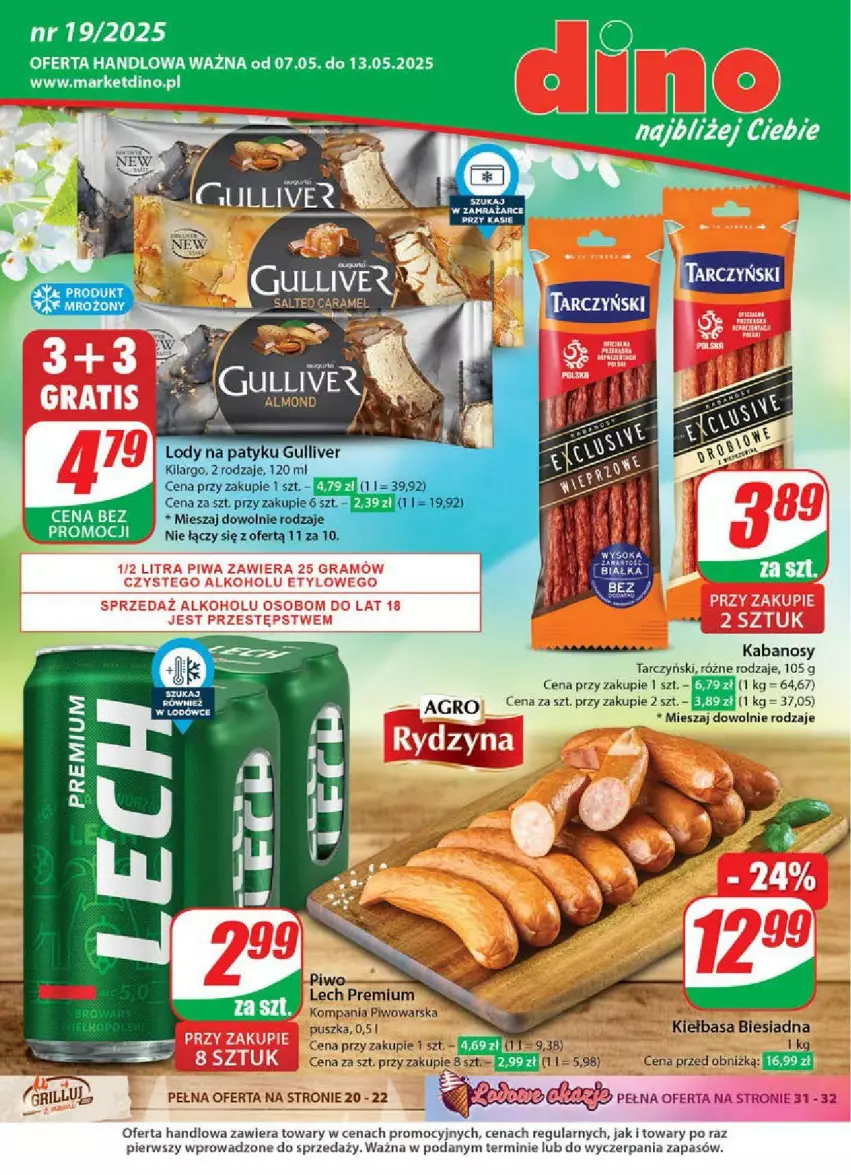 Gazetka promocyjna Dino - ważna 07.05 do 13.05.2025 - strona 1 - produkty: JBL, Kabanos, Kiełbasa, Kiełbasa biesiadna, Lech Premium, Piwo, Tarczyński