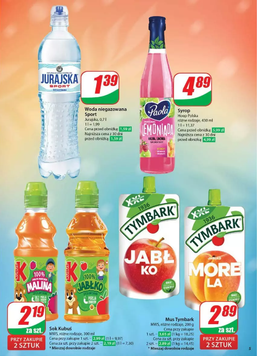 Gazetka promocyjna Dino - ważna 07.05 do 13.05.2025 - strona 45 - produkty: Hoop, Kubuś, Mus, Por, Sok, Sport, Syrop, Tymbark, Woda, Woda niegazowana