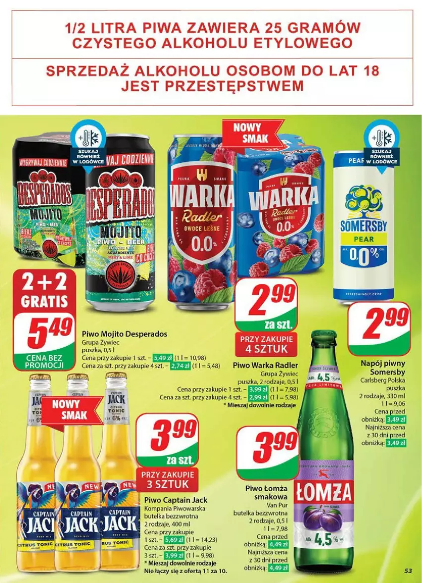 Gazetka promocyjna Dino - ważna 07.05 do 13.05.2025 - strona 49 - produkty: Captain Jack, Carlsberg, Desperados, Fa, Napój, Piwo, Radler, Rama, Somersby, Warka