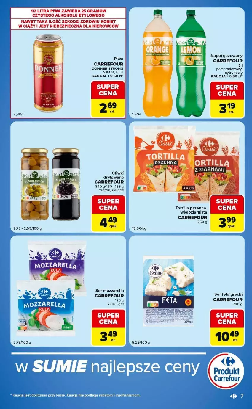 Gazetka promocyjna Carrefour - Gazetka Express w SUMIE ekspresowe zakupy - ważna 11.08 do 17.08.2026 - strona 7 - produkty: Feta, Gra, Mozzarella, Napój, Napój gazowany, Oliwki, Piec, Piwa, Piwo, Ser, Tortilla