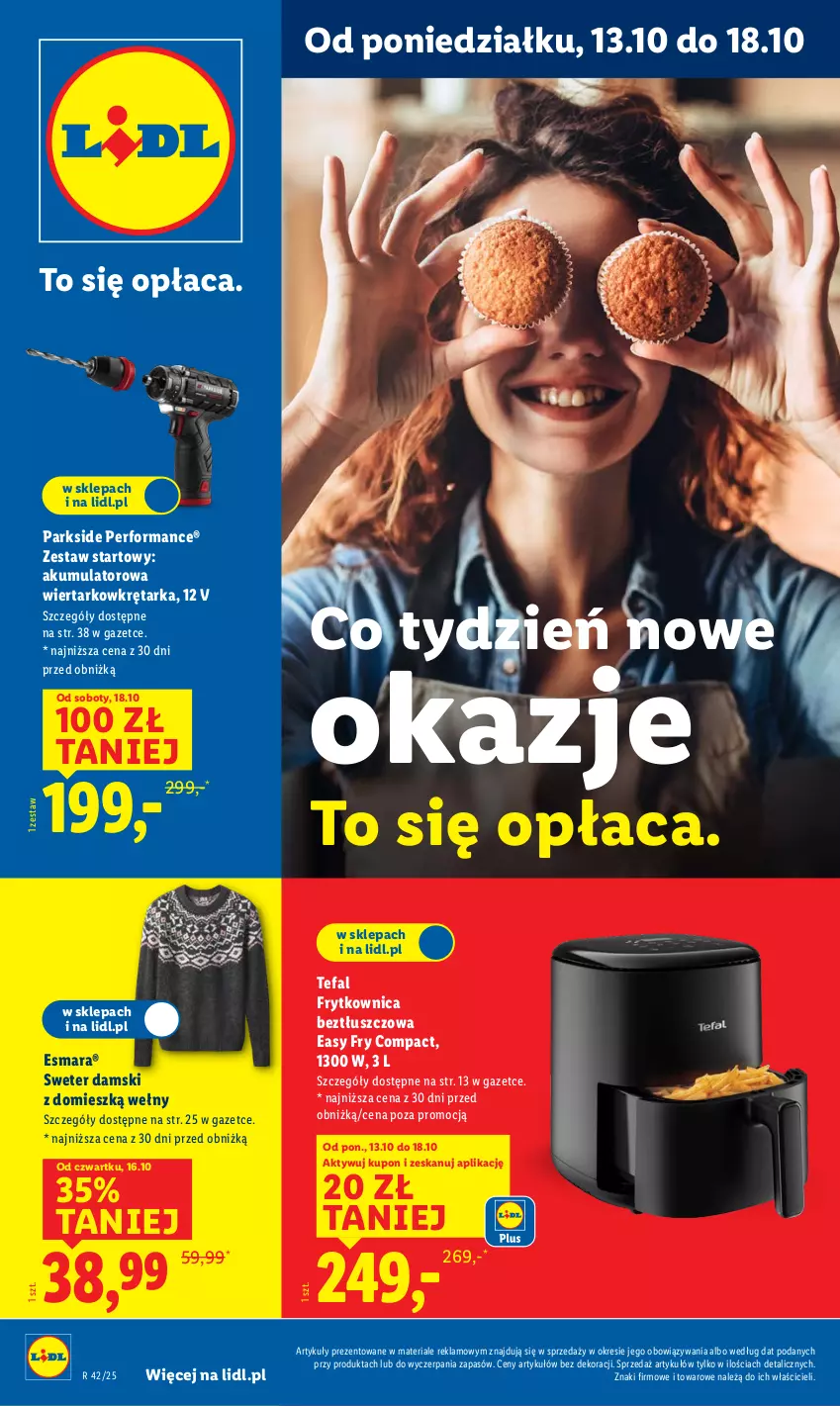 Gazetka promocyjna Lidl - GAZETKA - ważna 06.10 do 19.10.2025 - strona 1 - produkty: Akumulator, Akumulatorowa wiertarkowkrętark, Fa, Parkside, Sweter, Tarka, Tefal, Wiertarkowkrętarka, Wkręt, Wkrętarka