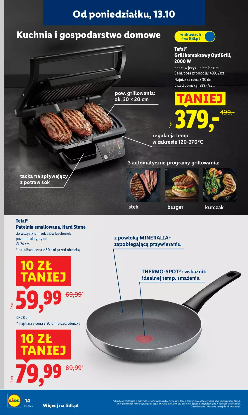 Gazetka promocyjna Lidl - GAZETKA - ważna 06.10 do 19.10.2025 - strona 14 - produkty: Burger, Fa, Gra, Grill, Grill kontaktowy, Kuchnia, Kurczak, Patelnia, Sok, Stek, Tefal