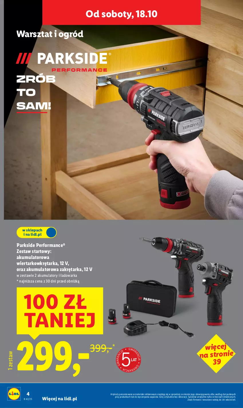 Gazetka promocyjna Lidl - GAZETKA - ważna 06.10 do 19.10.2025 - strona 4 - produkty: Akumulator, Akumulatorowa wiertarkowkrętark, Ogród, Parkside, Tarka, Warka, Wiertarkowkrętarka, Wkręt, Wkrętarka