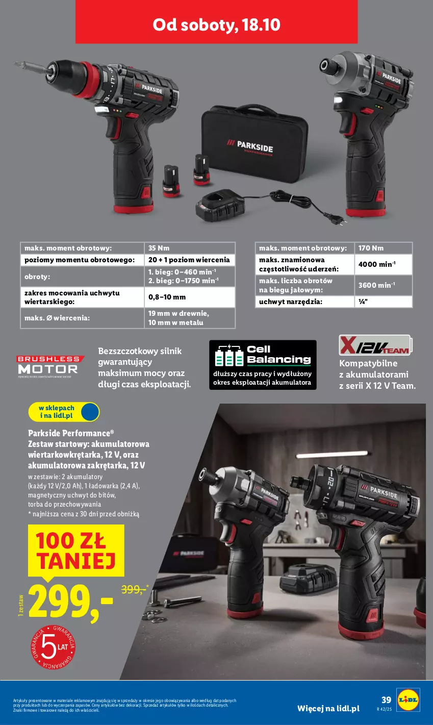 Gazetka promocyjna Lidl - GAZETKA - ważna 06.10 do 19.10.2025 - strona 47 - produkty: Akumulator, Akumulatorowa wiertarkowkrętark, Parkside, Ser, Tarka, Torba, Warka, Wiertarkowkrętarka, Wkręt, Wkrętarka