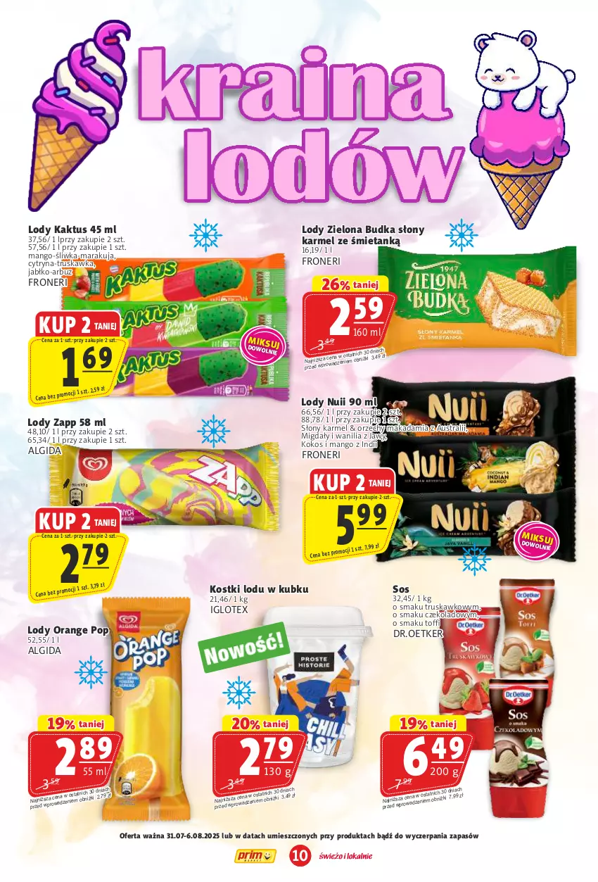 Gazetka promocyjna Prim Market - ważna 31.07 do 06.08.2025 - strona 10 - produkty: Algida, Arbuz, Kaktus, Kokos, LG, Lody, Mango, Migdały, Sos, Zielona Budka