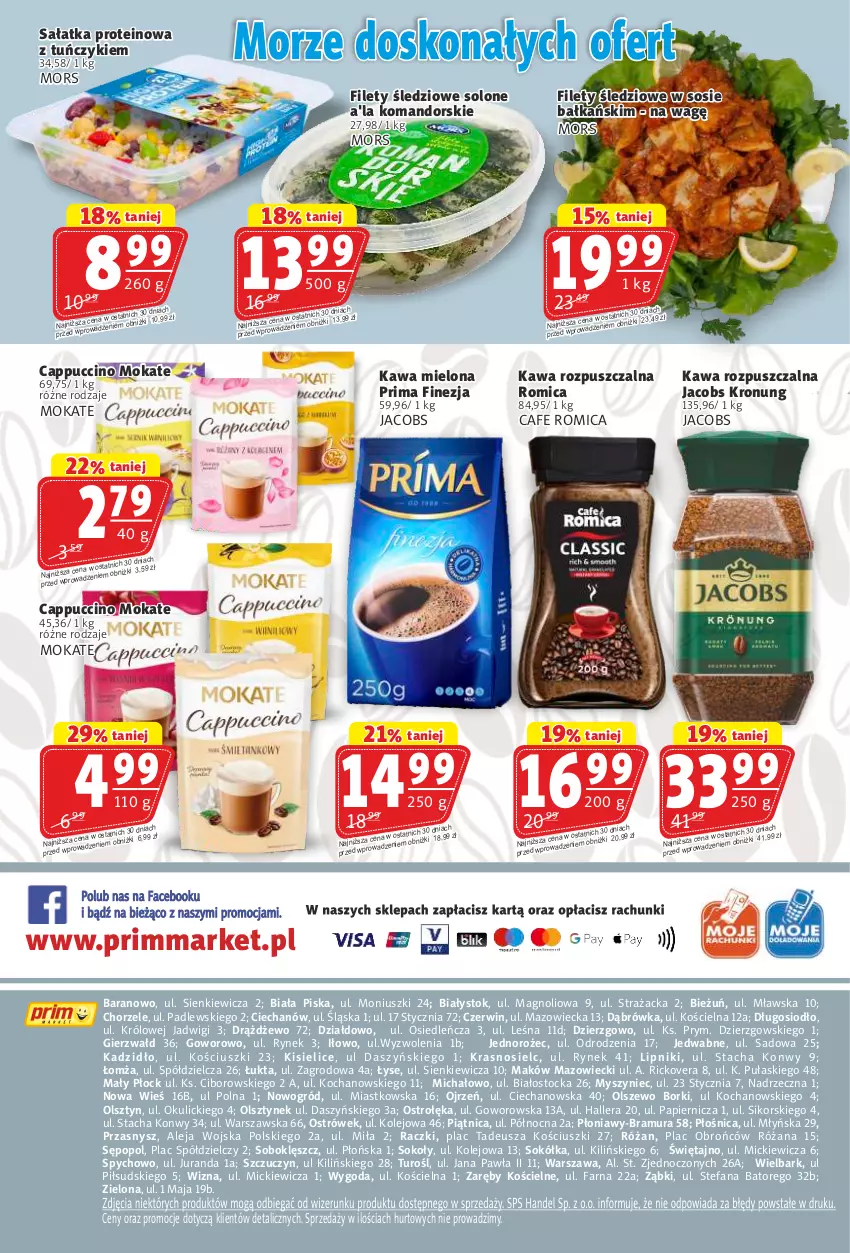 Gazetka promocyjna Prim Market - ważna 31.07 do 06.08.2025 - strona 16 - produkty: Cappuccino, Fa, Jacobs, Jednorożec, Kawa, Kawa mielona, Kawa rozpuszczalna, Kisiel, Koc, Mysz, Ogród, Olej, Papier, Piątnica, Prima, Róża, Sałat, Sałatka, Sok, Sokół, Sos, Stock, Tuńczyk