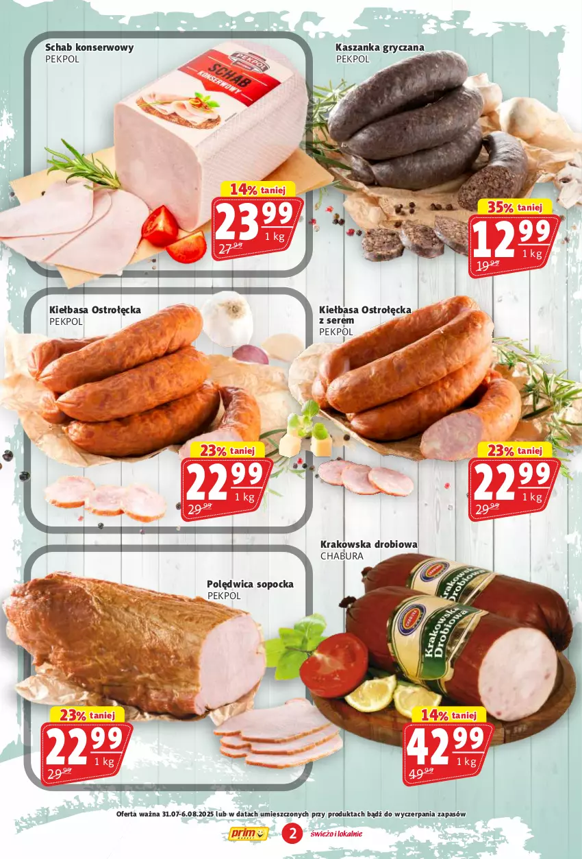Gazetka promocyjna Prim Market - ważna 31.07 do 06.08.2025 - strona 2 - produkty: Gry, Kasza, Kaszanka, Kiełbasa, Pekpol, Polędwica, Ser