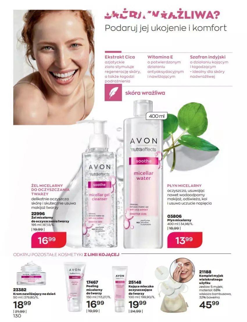 Gazetka promocyjna Avon - Katalog Avon 9/2022 kampania wrzesień - ważna 01.09 do 30.09.2022 - strona 130 - produkty: Fa, Gin, Iams, Krem nawilżający, Makijaż, Mleczko, Nutraeffects, Peeling, Płyn micelarny, Por, Ser, Szafran, Wełna