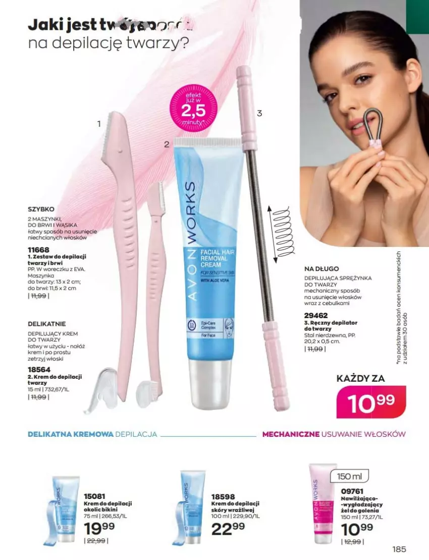 Gazetka promocyjna Avon - Katalog Avon 9/2022 kampania wrzesień - ważna 01.09 do 30.09.2022 - strona 185 - produkty: Bikini, Depilator, Krem do depilacji, Krem do twarzy, Maszynka, Szynka