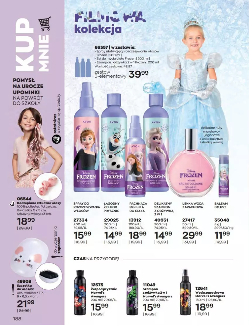 Gazetka promocyjna Avon - Katalog Avon 9/2022 kampania wrzesień - ważna 01.09 do 30.09.2022 - strona 188 - produkty: Avengers, Frozen, Odżywka, Szampon, Szczotka, Woda