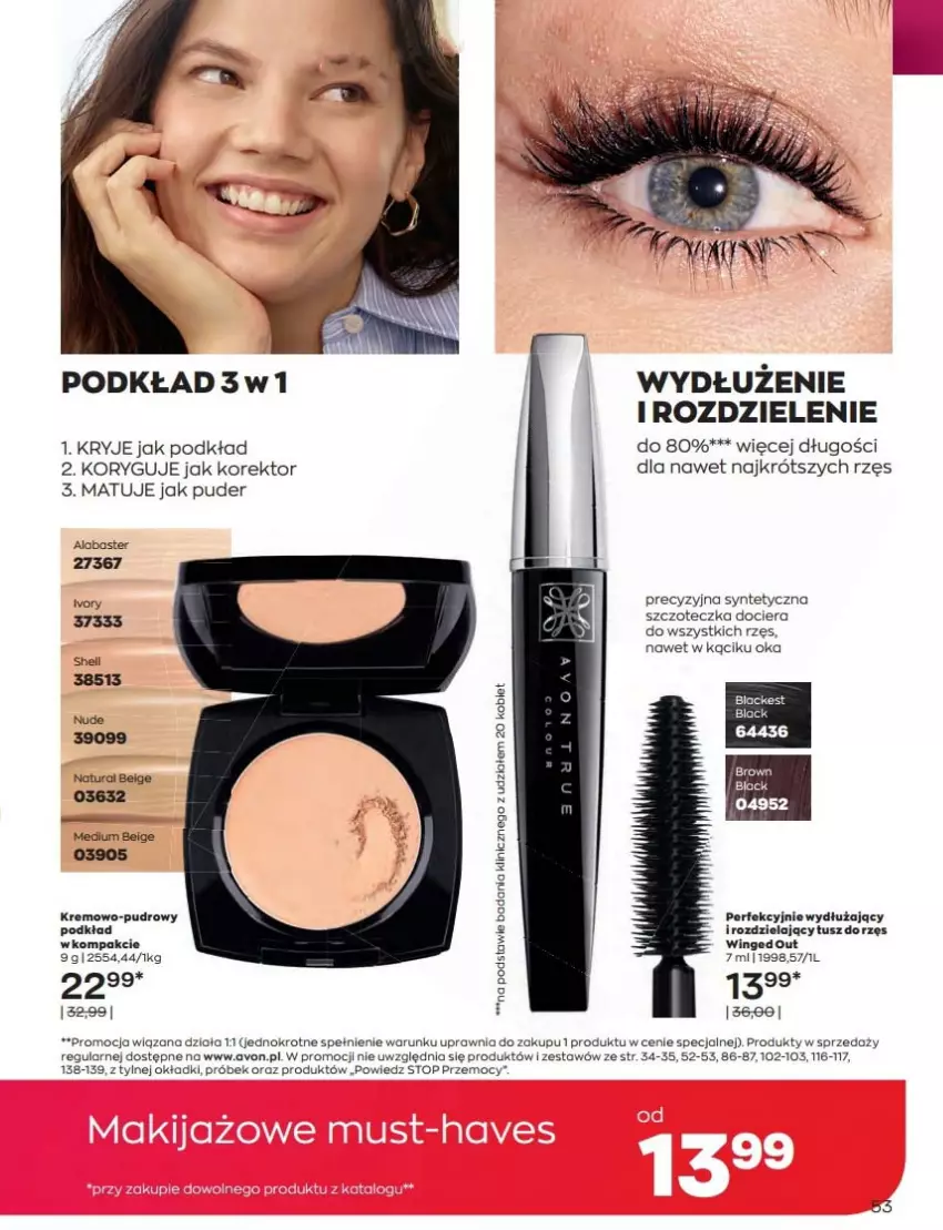 Gazetka promocyjna Avon - Katalog Avon 9/2022 kampania wrzesień - ważna 01.09 do 30.09.2022 - strona 53 - produkty: LG, Podkład, Puder, Szczoteczka, Top, Tusz