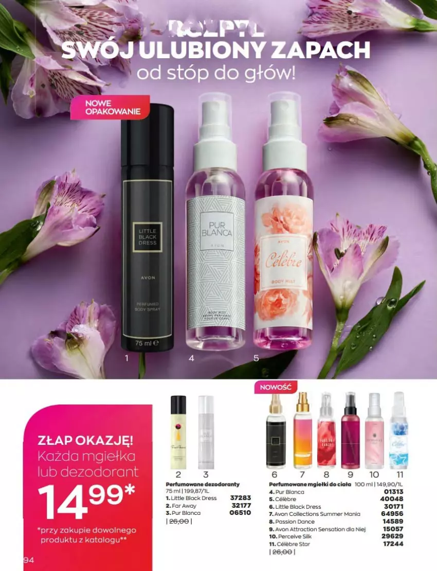 Gazetka promocyjna Avon - Katalog Avon 9/2022 kampania wrzesień - ważna 01.09 do 30.09.2022 - strona 94 - produkty: Dezodorant, Dres, Fa, Lack, Perfum, Pur, Sati