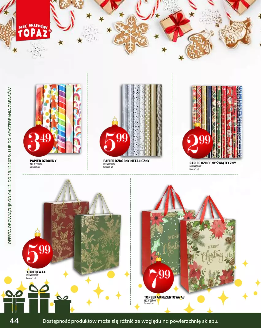 Gazetka promocyjna Topaz - Gazetka - ważna 04.12 do 31.12.2025 - strona 44 - produkty: Papier, Papier ozdobny, Torebka