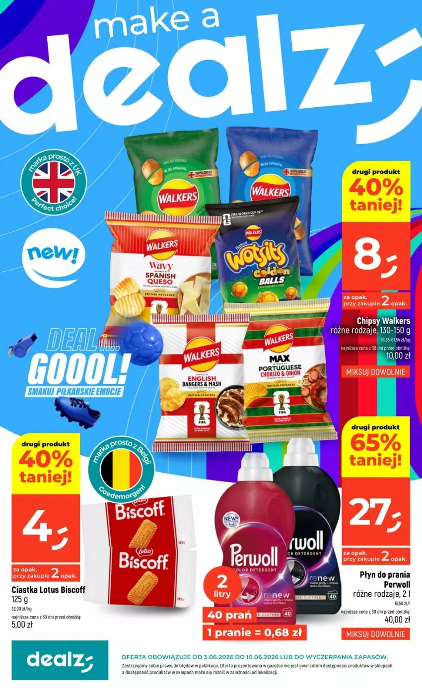 Gazetka promocyjna Dealz - NOWA GAZETKA - ważna 03.06 do 10.06.2026 - strona 1 - produkty: Chipsy, Ciastka, Fa, Perwoll, Płyn do prania