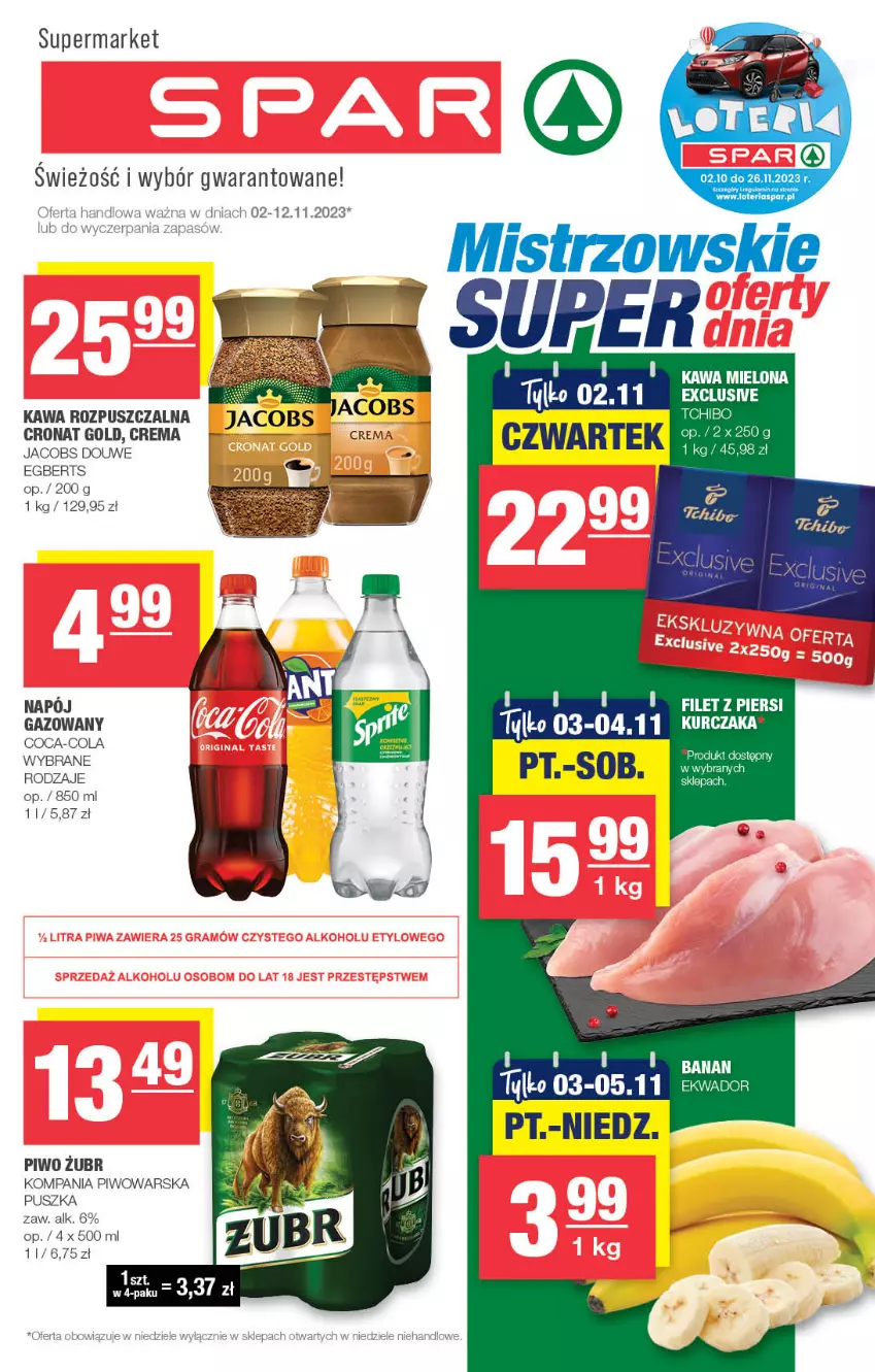 Gazetka promocyjna Spar - Spar - ważna 29.10 do 08.11.2023 - strona 1 - produkty: Coca-Cola, Jacobs, Kawa, Kawa mielona, Kawa rozpuszczalna, Kurczak, Piwo, Tchibo