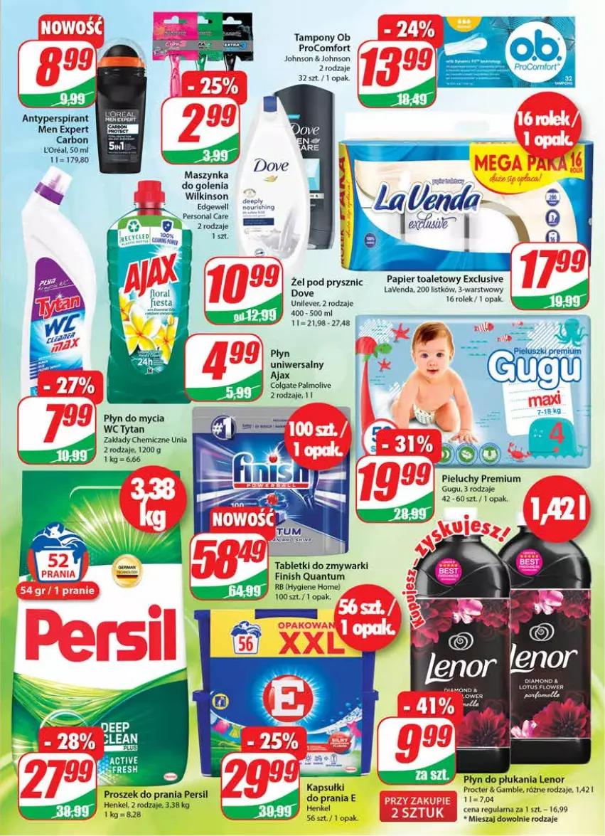 Gazetka promocyjna Dino - Gazetka - ważna 20.04 do 26.04.2022 - strona 23 - produkty: Ajax, Antyperspirant, Colgate, Dove, Finish, Gra, Lenor, LG, Maszynka, Palmolive, Papier, Papier toaletowy, Persil, Pieluchy, Płyn do mycia, Płyn do płukania, Proszek do prania, Szynka, Tablet, Tabletki do zmywarki, Tampony, Tytan, Zmywarki