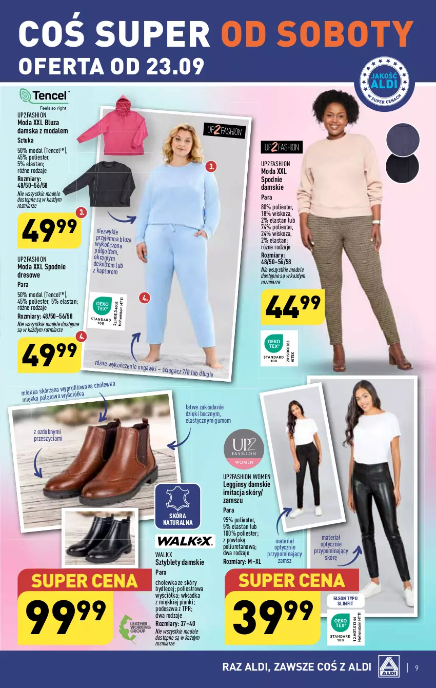 Gazetka promocyjna Aldi - Artykuły przemysłowe i tekstylia - ważna 20.09 do 23.09.2023 - strona 9 - produkty: Bluza, Dres, Fa, Gin, Legginsy, Moda, Spodnie, Spodnie dresowe, Sztyblety