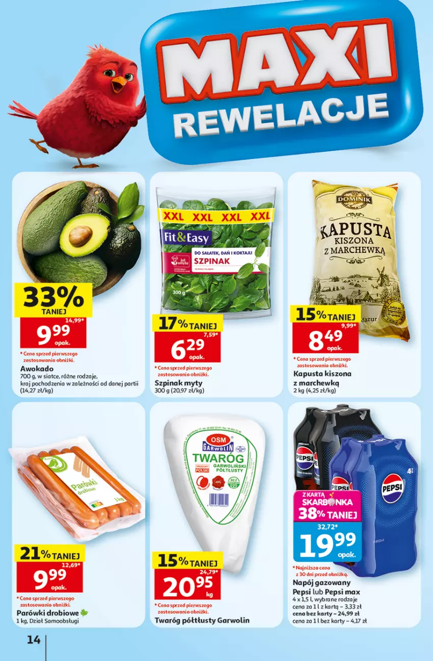 Gazetka promocyjna Auchan - 30 Lat Hipermarket - ważna 10.09 do 16.09.2026 - strona 14 - produkty: Napój, Napój gazowany, Parówki, Pepsi, Pepsi max, Sałat, Szpinak, Twaróg, Twaróg półtłusty