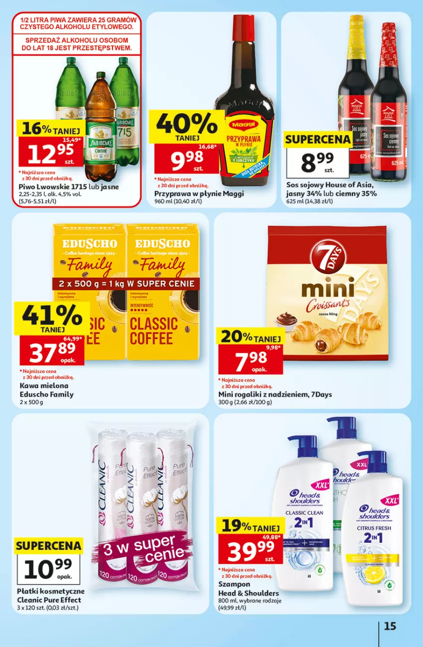 Gazetka promocyjna Auchan - 30 Lat Hipermarket - ważna 10.09 do 16.09.2026 - strona 15 - produkty: Cleanic, Fa, Gra, House of Asia, Kawa, Kawa mielona, Maggi, Piwa, Piwo, Płatki kosmetyczne, Przyprawa w płynie, Pur, Rogal, Sos, Sos sojowy, Szampon