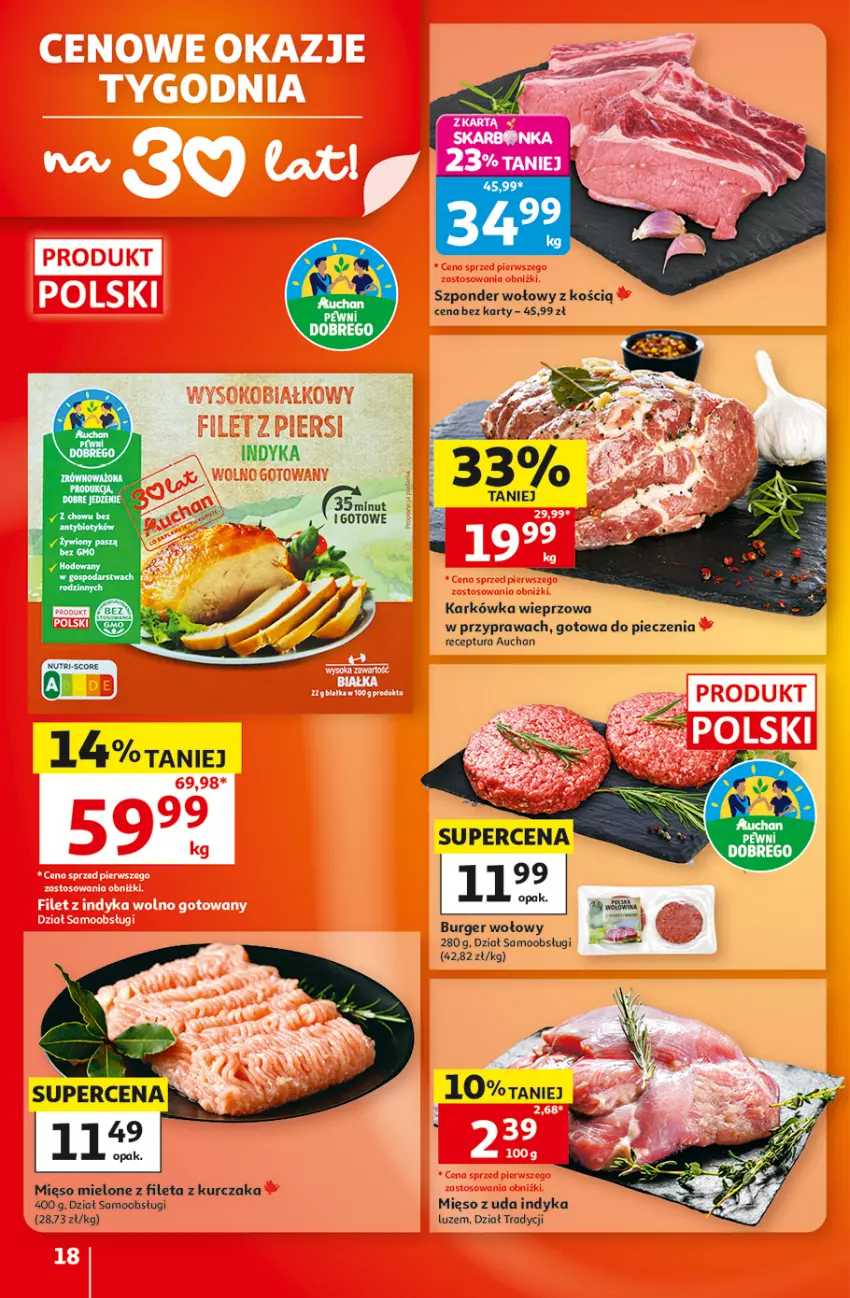 Gazetka promocyjna Auchan - 30 Lat Hipermarket - ważna 10.09 do 16.09.2026 - strona 18 - produkty: Burger, Karkówka wieprzowa, Kurczak, Mięso, Mięso mielone, Piec, Szponder wołowy