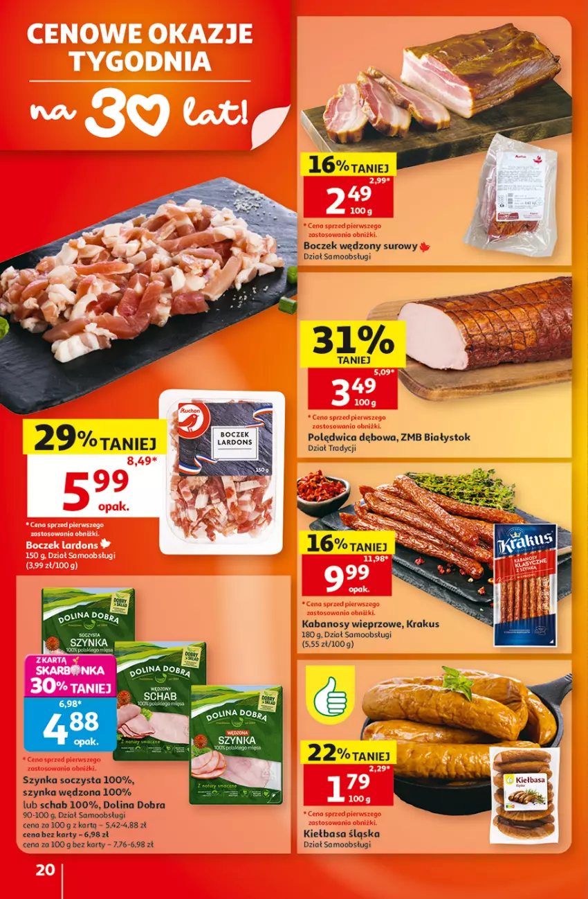 Gazetka promocyjna Auchan - 30 Lat Hipermarket - ważna 10.09 do 16.09.2026 - strona 20 - produkty: Boczek, Kabanos, Kiełbasa, Kiełbasa śląska, Krakus, Polędwica, Szynka