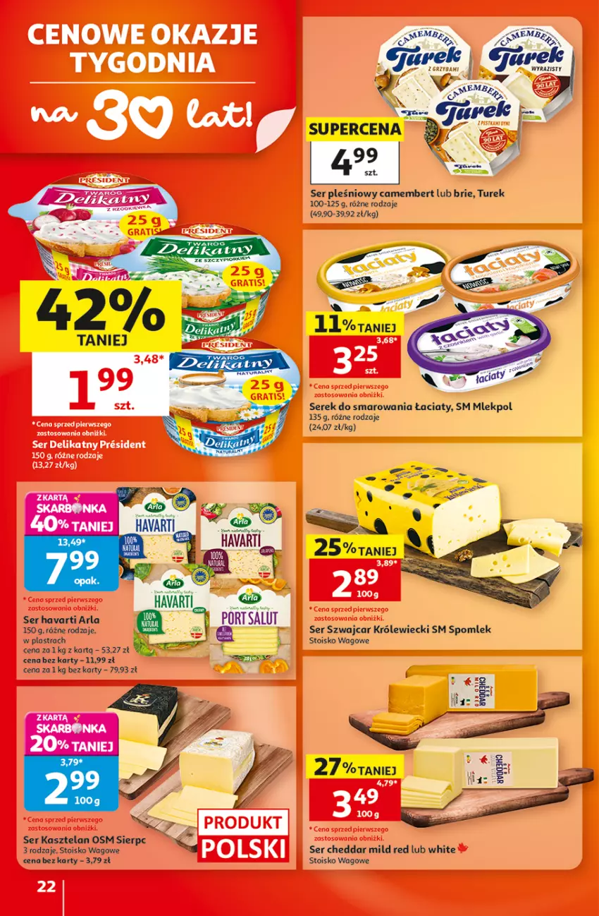 Gazetka promocyjna Auchan - 30 Lat Hipermarket - ważna 10.09 do 16.09.2026 - strona 22 - produkty: Brie, Camembert, Cheddar, Havarti, Kasztelan, Rama, Ser, Ser Kasztelan, Ser pleśniowy, Serek