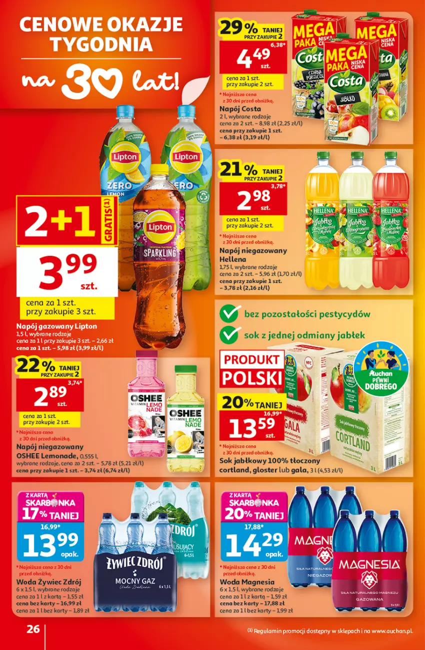 Gazetka promocyjna Auchan - 30 Lat Hipermarket - ważna 10.09 do 16.09.2026 - strona 26 - produkty: Gala, Hellena, Napój, Napój niegazowany, Oshee, Sok, Sok jabłkowy, Woda