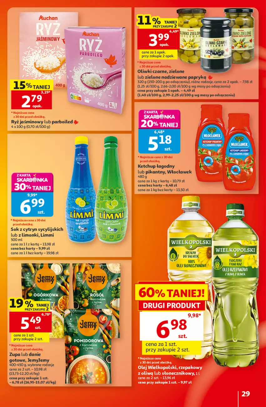 Gazetka promocyjna Auchan - 30 Lat Hipermarket - ważna 10.09 do 16.09.2026 - strona 29 - produkty: Ketchup, Olej, Olej słonecznikowy, Oliwki, Oliwki czarne, Ryż, Sałat, Sok, Zupa