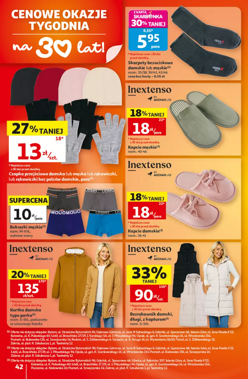 Gazetka promocyjna Auchan - 30 Lat Hipermarket - ważna 10.09 do 16.09.2026 - strona 42 - produkty: Bokserki, Kapcie, Karp, Kurtka, Parka, Ser