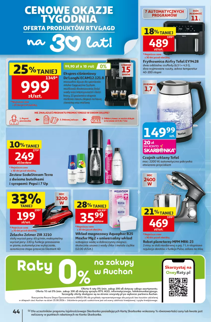 Gazetka promocyjna Auchan - 30 Lat Hipermarket - ważna 10.09 do 16.09.2026 - strona 44 - produkty: Aquaphor, Cappuccino, Czajnik, Fa, Gra, Kosz, Magnez, Pepsi, Robot, Robot planetarny, Syrop, Tefal, Top, Zelmer