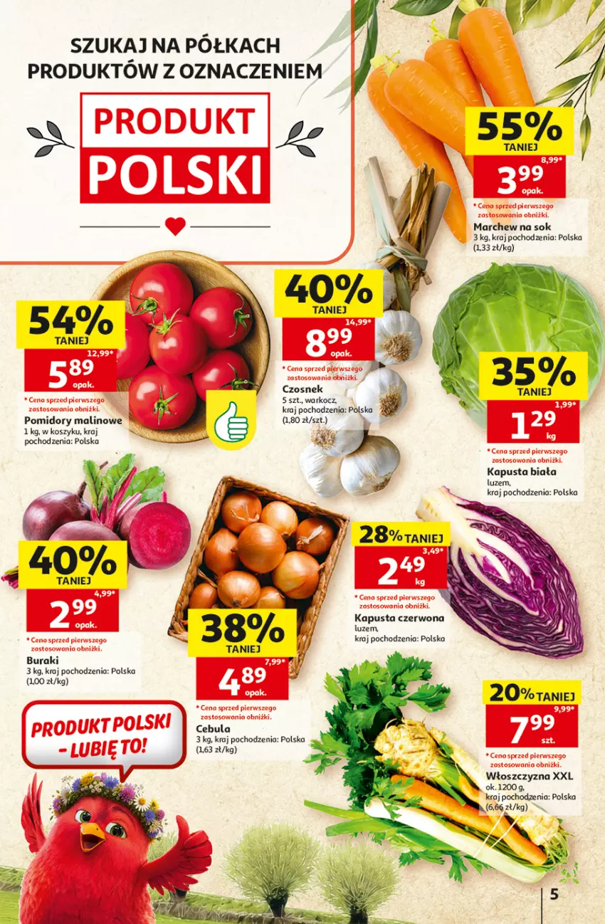 Gazetka promocyjna Auchan - 30 Lat Hipermarket - ważna 10.09 do 16.09.2026 - strona 5 - produkty: Buraki, Cebula, Czosnek, Koc, Kosz, Półka, Pomidory, Sok