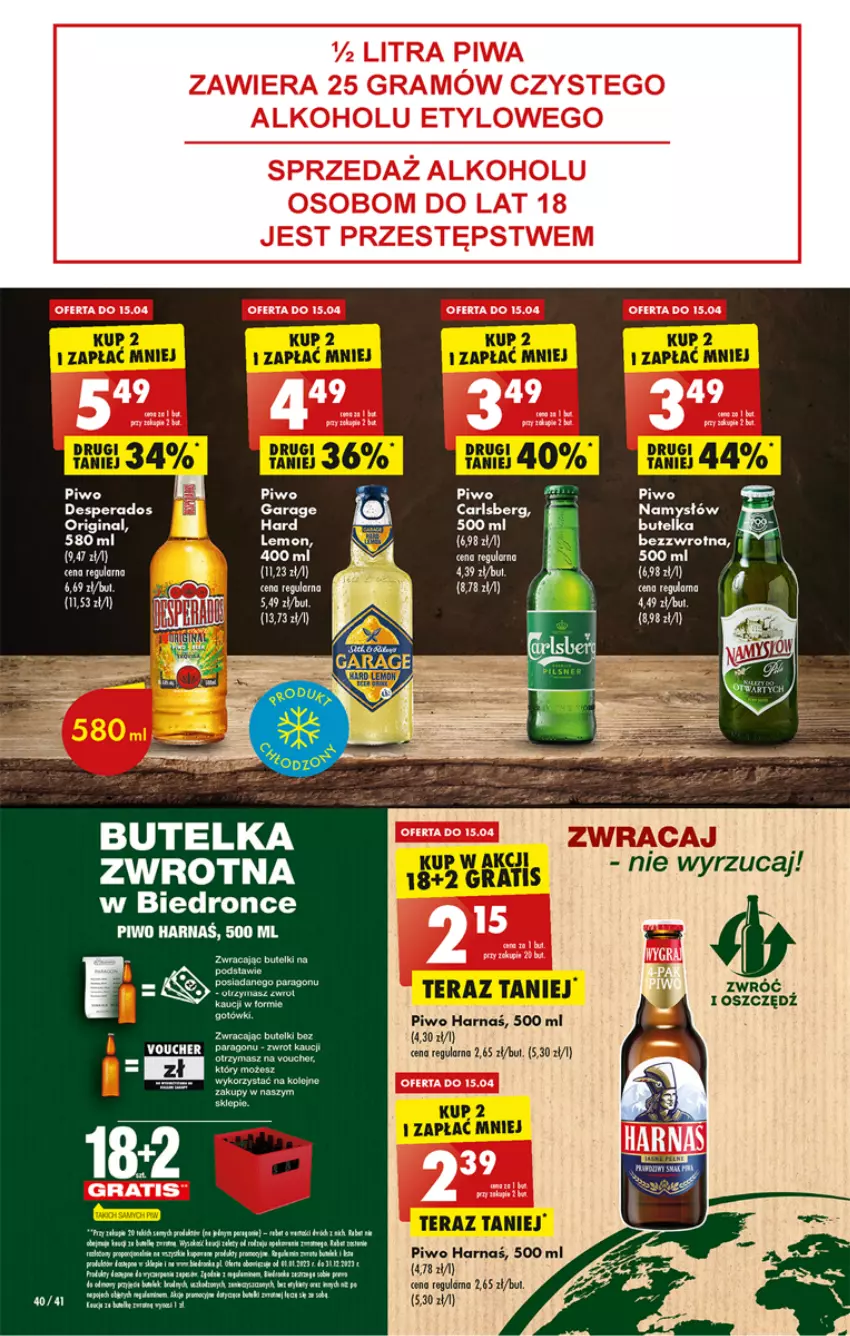 Gazetka promocyjna Biedronka - ważna 13.04 do 19.04.2023 - strona 40 - produkty: Carlsberg, Fa, Gin, Gra, Harnaś, Lack, Namysłów, Olej, Piwa, Piwo, Por