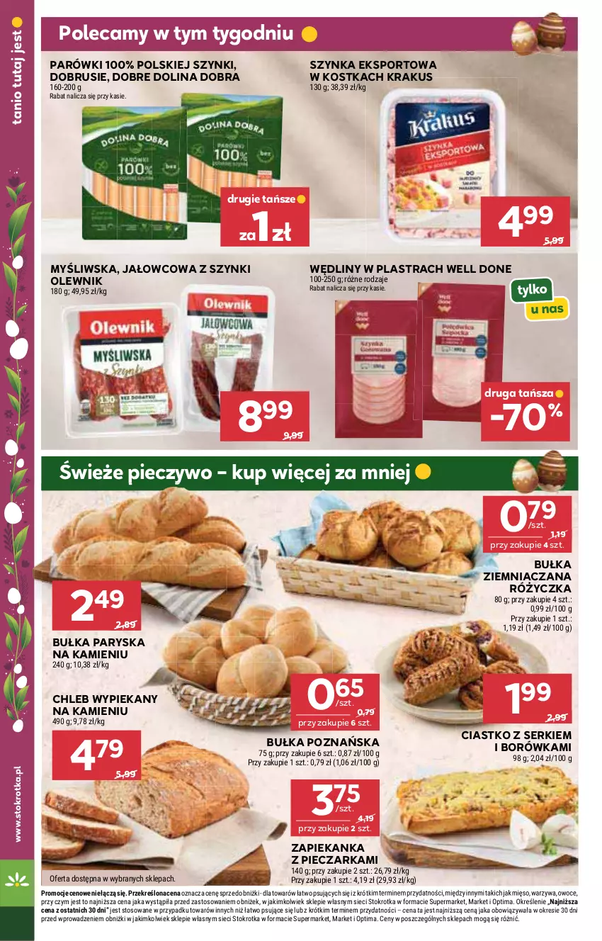 Gazetka promocyjna Stokrotka - Market - ważna 02.04 do 08.04.2026 - strona 12 - produkty: Borówka, Bułka, Chleb, Krakus, Mięso, Obrus, Olewnik, Optima, Owoce, Parówki, Piec, Pieczarka, Pieczywo, Por, Ser, Sport, Szynka, Warzywa, Zapiekanka