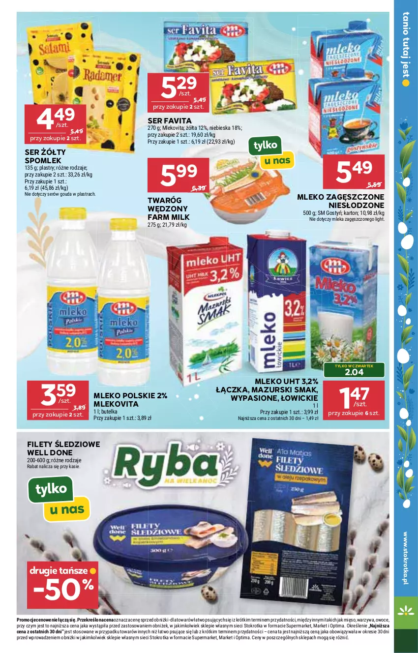 Gazetka promocyjna Stokrotka - Market - ważna 02.04 do 08.04.2026 - strona 15 - produkty: Fa, Farm Milk, Favita, Gouda, Mięso, Mleko, Mleko zagęszczone, Mlekovita, Optima, Owoce, Ser, Twaróg, Warzywa