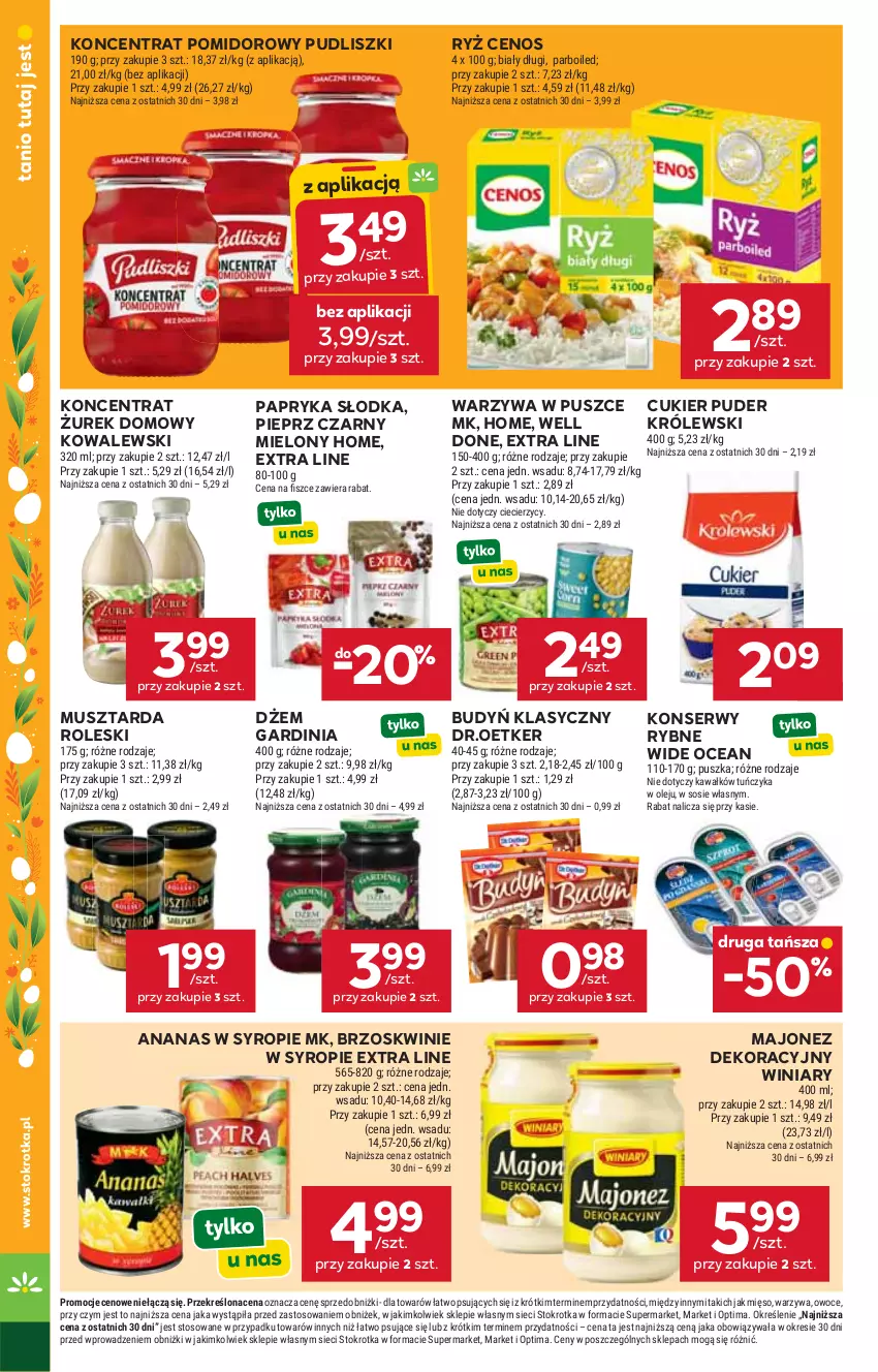 Gazetka promocyjna Stokrotka - Market - ważna 02.04 do 08.04.2026 - strona 27 - produkty: Ananas, Brzoskwinie, Budyń, Cenos, Cukier, Cukier puder, Dżem, Kawa, Koncentrat pomidorowy, Królewski, Majonez, Mięso, Mus, Musztarda, Olej, Optima, Owoce, Papryka, Papryka słodka, Pieprz, Puder, Pudliszki, Ryż, Ser, Sos, Syrop, Tuńczyk, Warzywa, Winiary