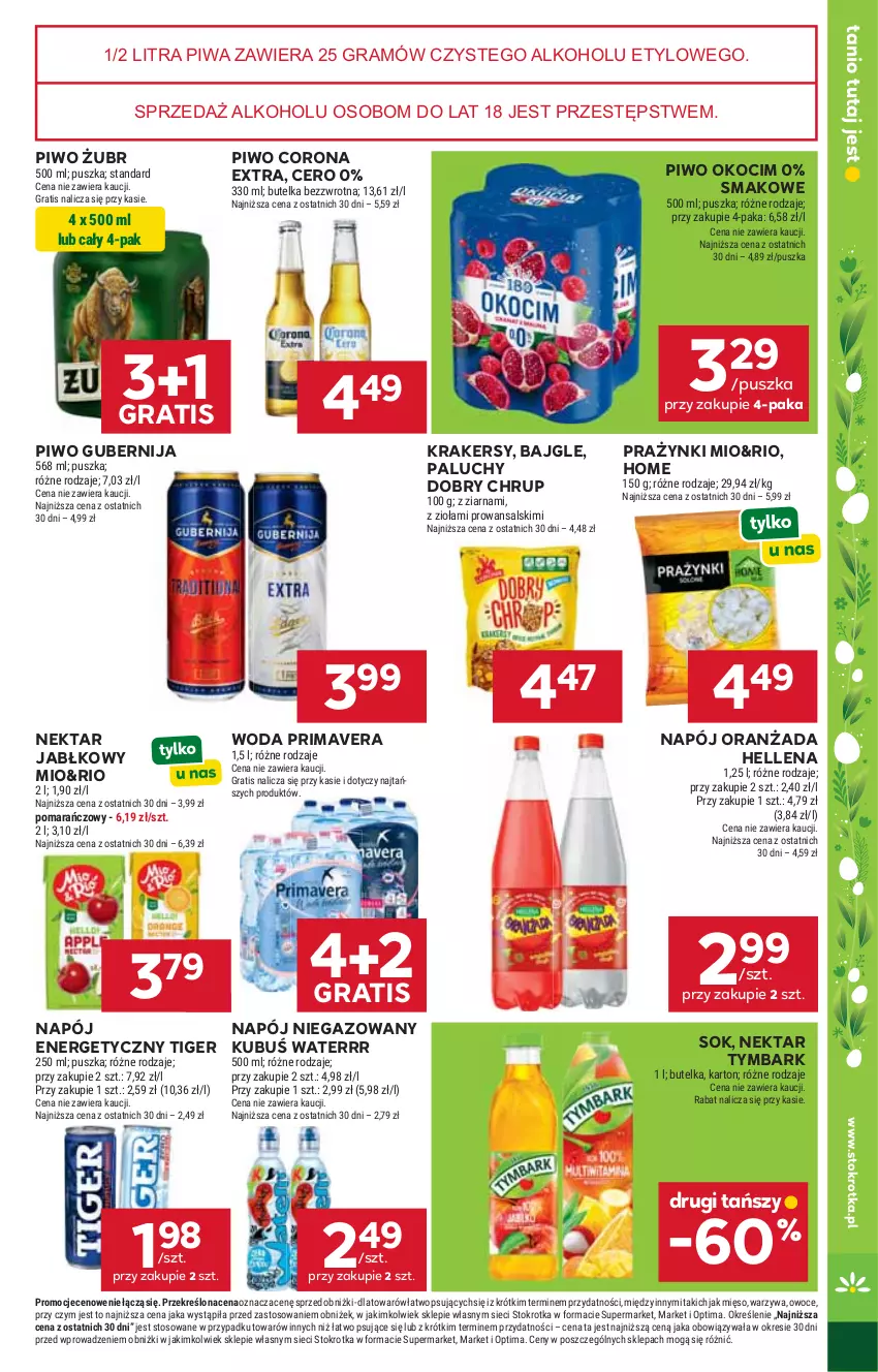 Gazetka promocyjna Stokrotka - Market - ważna 02.04 do 08.04.2026 - strona 30 - produkty: Bajgle, Corona Extra, Gra, Hellena, Koc, Krakersy, Kubuś, Kubuś Waterrr, Mięso, Napój, Napój niegazowany, Nektar, Okocim, Optima, Oranżada, Owoce, Piwa, Piwo, Prima, Primavera, Sok, Tiger, Tymbark, Warzywa, Woda