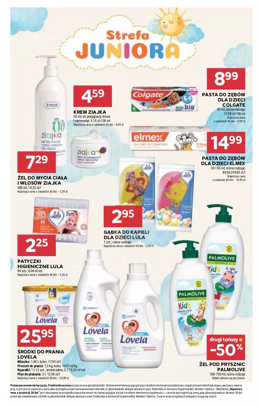 Gazetka promocyjna Stokrotka - Market - ważna 02.04 do 08.04.2026 - strona 33 - produkty: Colgate, Dzieci, Elmex, LG, Lovela, Mięso, Mleczko, Optima, Owoce, Palmolive, Pasta do zębów, Płyn do płukania, Proszek do prania, Warzywa, Ziajka