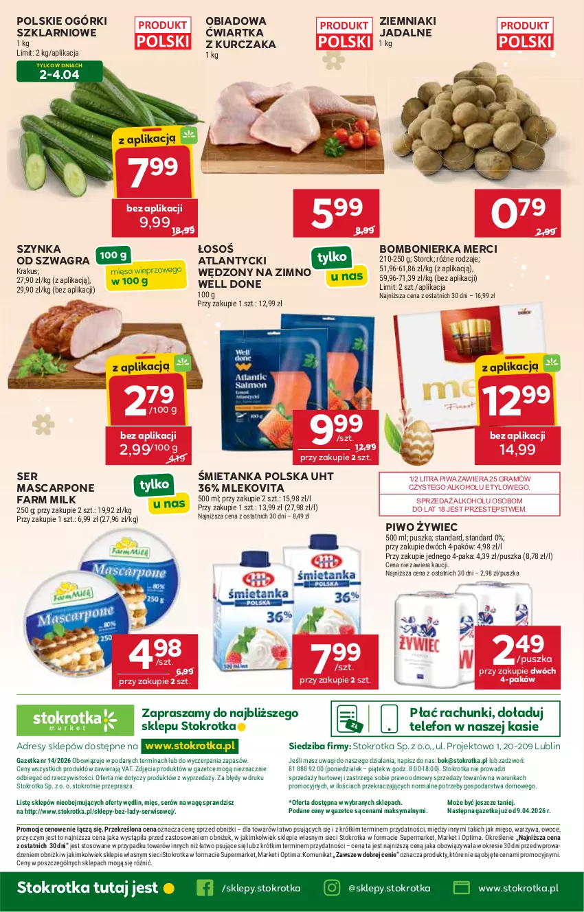 Gazetka promocyjna Stokrotka - Market - ważna 02.04 do 08.04.2026 - strona 45 - produkty: Dres, Fa, Farm Milk, Gra, JBL, Krakus, Kurczak, Mascarpone, Merci, Mięso, Mleko, Mlekovita, O nas, Optima, Owoce, Piwa, Piwo, Ser, Szynka, Telefon, Wagi, Warzywa, Ziemniaki
