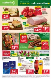 Gazetka promocyjna Stokrotka - Market - Gazetka - ważna od 08.04 do 08.04.2026 - strona 1 - produkty: Tchibo, Kiełbasa wiejska, Warzywa, Ser, Gra, Tulipan, Jaja, Kaczka, Kawa mielona, Kawa, Coca-Cola, Optima, Schab wieprzowy, Bukiet, Fanta, Owoce, Kiełbasa biała, Sprite, Napój, Kiełbasa, Pomidory, Mięso, Jabłka, Fa